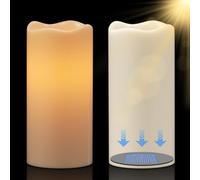Eldnacele Candele a LED a energia solare, per esterni, impermeabili, a batteria, effetto fiamma, tremolante, interruttore crepuscolare, set da 2 pezzi (diametro 7,5 x 20 cm, crema)