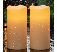 Eldnacele Candele a LED a energia solare, per esterni, impermeabili, a batteria, effetto fiamma, tremolante, interruttore crepuscolare, set da 2 pezzi (diametro 10 x 20 cm, crema)