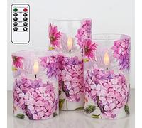 Eldnacele Candele a LED in vetro a forma di ortensia rosa, tremolanti con telecomando, senza fiamma, candele tremolanti per la decorazione di casa e matrimoni (7,6 x 11,4 cm, 10,4 cm)