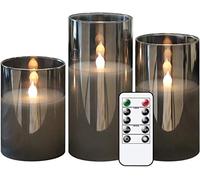 Eldnacele - Candele a LED senza fiamma, in vetro grigio, funzionamento a batteria, con telecomando a 10 tasti e timer, in vera cera, luce calda, tremolante, per matrimoni, festival, decorazione