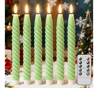 Eldnacele Candele a LED tremolanti con telecomando e funzione timer, alimentate a batteria, in vera cera, per Natale, decorazione della casa (2 x 25 cm, verde)