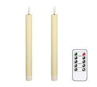 Eldnacele Candele coniche a LED tremolanti con timer remoto, candele coniche senza fiamma a batteria, in vera cera, confezione da 2, candele a LED per la cena di Natale, la casa e la decorazione di