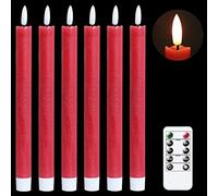 Eldnacele Candele coniche rosse senza fiamma tremolanti con telecomando a 10 tasti, LED a batteria, confezione da 6, decorazioni natalizie per la casa di nozze (0.78x20.64 cm)