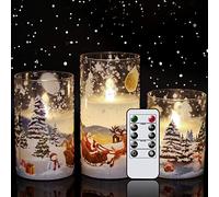Eldnacele - Candele di Babbo Natale senza fiamma tremolanti con timer remoto a batteria, 3 pezzi, candele a pilastro a LED a forma di slitta di Babbo Natale per la decorazione della casa di Natale