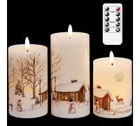 Eldnacele Candele finte, senza fiamma, con stoppino 3D a forma di pupazzo di neve, con telecomando, in vera cera, luci a LED, per la decorazione natalizia della casa, alimentate da 2 batterie AA,
