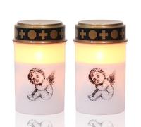 Eldnacele Candele funerali a LED bianche con timer da 6 ore, funzionamento a batteria, impermeabili, senza fiamma, confezione da 2 pezzi, piccolo angelo bianco)