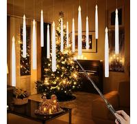 Eldnacele, candele galleggianti tremolanti da 27,5 cm con telecomando a bacchetta, candele LED coniche per finestre sospese, ideali per decorazioni di Halloween e Natale (confezione da 12, bianco)