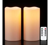 Eldnacele Candele impermeabili senza fiamma con funzione timer, alimentate a batteria, grandi candele a LED, telecomando per esterni, lanterne da giardino, luce tremolante, set da 2 pezzi (diametro 10