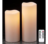 Eldnacele Candele impermeabili senza fiamma per esterni, con timer remoto, grandi candele a pilastro a LED tremolanti a batteria, per interni ed esterni, decorazione regalo (bianco, diametro 10 x