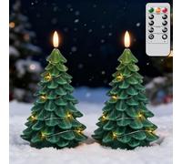 Eldnacele Candele Natalizie Senza Fiamma con Timer e Telecomando, Candele LED Scintillanti in Cera Vera con Luce a Fila, Candele Finte a Batteria a Forma di Albero di Natale per Decorazione Domestica
