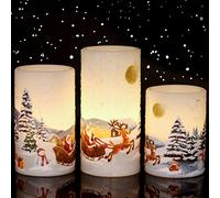 Eldnacele Candele natalizie senza fiamma tremolanti con timer 6H, confezione da 3 candele di cera con Babbo Natale, luci a LED per la decorazione natalizia della casa, alimentate da 2 batterie AA