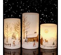 Eldnacele - Candele natalizie senza fiamma tremolanti con timer 6H, vera cera candele luci LED fiamme per la decorazione domestica di Natale alimentato da 2 batterie AA