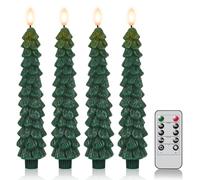 Eldnacele Candele per albero di Natale con telecomando e timer, 4 candele a LED di cera tremolante, alimentate a batteria con stoppino 3D, candele verdi per la decorazione del camino e della casa