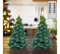 Eldnacele Candele per albero di Natale con telecomando e timer, catena luminosa integrata, set da 2 candele senza fiamma con fiamma 3D tremolante, candele LED a batteria per Natale