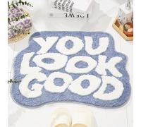 ELDONE You Look Good - Tappeto da bagno blu chiaro, antiscivolo, lavabile, decorazione per il bagno, camera da letto, estetica, divertente, funky alla moda, blu