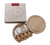Eldtec Tagliere rotondo per formaggio con set di 4 coltelli, tagliere in legno di gomma con 4 coltelli in acciaio inox per formaggio, frutta, verdura e carne, set di piatti per formaggi, ideale per