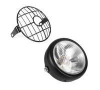 ELDVSUA Faretti Moto Faro Rotondo Anteriore Per Moto Da 65 '' Con Protezione Della Copertura Lampada Griglia In Rete Per Retrò Cafe Racer Cruiser(Black White C Style)