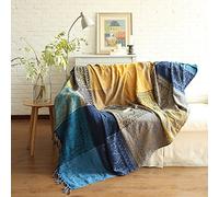 ele ELEOPTION Coperta da Tiro in Ciniglia, Nappe Jacquard Coperta da Tiro Coprisedile per Divano Decorativo Divano da Letto Sedia Morbida, Motivo Tribale Popolare (220 x 250 CM, Blu)