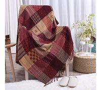 ele ELEOPTION Coperta da Tiro in Ciniglia, Nappe Jacquard Coperta da Tiro Coprisedile per Divano Decorativo Divano da Letto Sedia Morbida, Motivo Tribale Popolare (150 x 190 CM, Griglia Rossa)