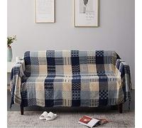 ele ELEOPTION Coperta da Tiro in Ciniglia, Nappe Jacquard Coperta da Tiro Coprisedile per Divano Decorativo Divano da Letto Sedia Morbida, Motivo Tribale Popolare (220 x 250 CM, Griglia Blu)