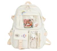 Eleage Zaino leggero in stile coreano, zaino per la scuola con tasche multiple e grazioso ciondolo con orso di grande capacità, zaino casual per ragazze adolescenti di medie dimensioni, #393