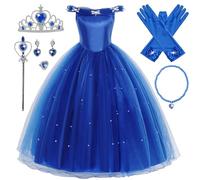 Eleasica Bambine e Ragazze Costumi Principessa Cenerentola Abito Principessa Elsa Vestito Farfalle Natale Carnevale Bacchetta Magica Guanti Halloween Maniche a Sbuffo,Blu,140