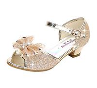 Eleasica Bambine e Ragazze Scarpe col Tacco Antiscivolo Scarpe da Principessa Elsa Carnevale Sandali Cenerentola Costumi Natale Regalo Matrimonio Compleanno Aperte sulla Punta,Oro,34