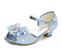 Eleasica Bambine e Ragazze Scarpe col Tacco Antiscivolo Scarpe da Principessa Elsa Carnevale Sandali Cenerentola Costumi Natale Regalo Matrimonio Compleanno Aperte sulla Punta,Blu,27