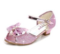 Eleasica Bambine e Ragazze Scarpe col Tacco Antiscivolo Scarpe da Principessa Elsa Carnevale Sandali Cenerentola Costumi Natale Regalo Matrimonio Compleanno Aperte sulla Punta,Rosa,26