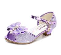 Eleasica Bambine e Ragazze Scarpe col Tacco Antiscivolo Scarpe da Principessa Elsa Carnevale Sandali Cenerentola Costumi Natale Regalo Matrimonio Compleanno Aperte sulla Punta,Viola,26
