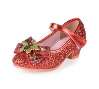 Eleasica Calzature Bambini per Feste, Spettacoli e Regali | Scarpe Natalizie da Principessa per Bambina Mary Jane col Tacco Glitter Antiscivolo e traspirante Cerimonia Nozze Natale