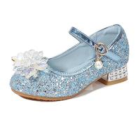 Eleasica Scarpe da Principessa per Ragazze Scarpe col Tacco Bambine Punta Chiusa Ballerine Principessa Cenerentola Elsa Sera Matrimonio Festa Cocktail Mary Jane,Blu,29