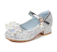 Eleasica Scarpe da Principessa per Ragazze Scarpe col Tacco Bambine Punta Chiusa Ballerine Principessa Cenerentola Elsa Sera Matrimonio Festa Cocktail Mary Jane,Argento,28