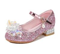 Eleasica Scarpe da Principessa per Ragazze Scarpe col Tacco Bambine Punta Chiusa Ballerine Principessa Cenerentola Elsa Sera Matrimonio Festa Cocktail Mary Jane,Rosa,31