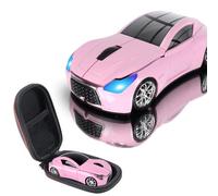 elec Space Mini mouse wireless con custodia, a forma di auto sportiva, leggero e portatile, portata 10 m, plug and play (rosa)