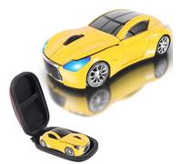 elec Space Mini mouse wireless con custodia, a forma di auto sportiva, leggero e portatile, portata 10 m, plug and play (giallo)