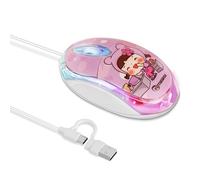 elec Space Mouse USB di tipo C - Simpatico e portatile con cavo LED a 7 colori, clic silenziosi, design mini per laptop, MacBook Pro, tablet Android (rosa)