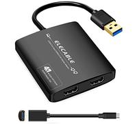 ELECABLE Adattatore da USB 3.0 a doppio HDMI, 4 K a 60 Hz Ultra HD, chip DisplayLink DL6950 integrato, per estendere lo schermo a più monitor, compatibile con Windows, Mac OS, Android, Chrome OS