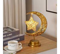 Elecbee Catena luminosa a LED, lampada da tavolo, Ramadan, luna, in metallo, a forma di luna, lampada da tavolo Ramadan