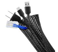 ELECFUN Manicotto protettivo per cavi da 4,9 m - 1-1/2", telaio in filo diviso per computer TV USB, copertura in filo intrecciato, organizer per proteggere cani e gatti da masticare, nero