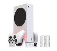 ElecGear Supporto Verticale e Ventola di Raffreddamento per Xbox Series S, 2x Batterie Ricaricabili di Controller Xbox, Stazione di Ricarica Caricabatteria, Ventilatore con Luci a LED e Porta USB