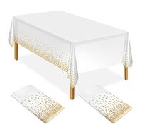 ELECLAND 2 tovaglie di plastica bianche e dorate per feste, 137 x 274 cm, motivo coriandoli, rettangolari, per feste, picnic, baby shower, Halloween, Natale