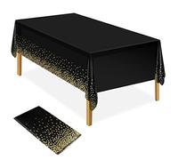 ELECLAND Tovaglia per feste nera e dorata Tovaglia in plastica 137x274cm Copritavolo con coriandoli a pois dorati Copritavolo rettangolare per feste per picnic, Halloween, Natale (Black and Gold, 1)