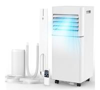 Electactic - Condizionatore portatile, 10.000 BTU, ventilatore deumidificatore CA 3 in 1 con display a LED, telecomando, silenzioso, modalità di sospensione, ruote a 360°, kit finestra per