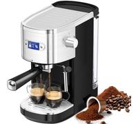 Electactic Macchina per caffè espresso semiautomatica, 20 bar, macchina da caffè compatta in acciaio inox con display LCD, barra di vapore, serbatoio dell'acqua rimovibile