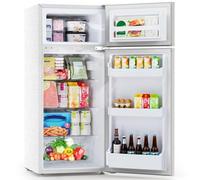 Electactic Mini frigorifero con congelatore a 2 ante, frigorifero compatto con 2 ripiani rimovibili, termostato regolabile a 3 livelli, silenzioso, efficiente, per camera da letto