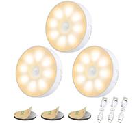 Electight - Set di 3 luci notturne a 8 LED con sensore di movimento, ricaricabile tramite USB, 3 modalità regolabili, auto/on/off, per camera da letto, armadio, WC, corridoio, 3000 K, bianco caldo