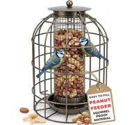 Electoys Mangiatoia per uccelli a prova di scoiattolo, resistente alle intemperie, in gabbia, per piccoli uccelli selvatici, facile da riempire e pulire, rete metallica con manico per appendere, per