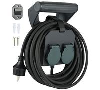 Electraline 01676 Prolunga elttrica Professionale 10M, IP44, 2 prese Schuko con tappi a chiusura automatica, Maniglia ergonomica con Avvolgi Prolunga, Avvolgicavo, Cavo H05RR-F 3G1.5 IP44, Nero