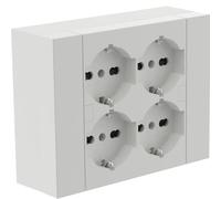 Electraline 22016 Multipresa da parete Quadra 4 Posti Universali, con scatola di supporto per installazioni superficiali, compatibile con tutte le scatole da incasso 3 posti (muratura o cartongesso)